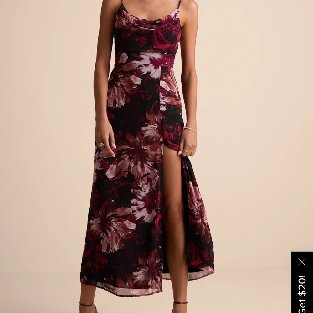 Lulu's Burgundy and Black Floral Maxi Dress